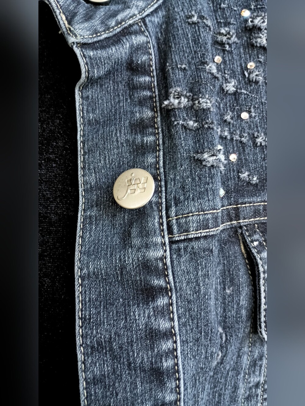 Vintage Junction West Womens Dark Blue Denim Studded Jacket_L - Picture 3 of 7